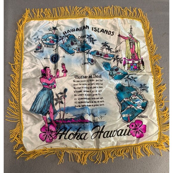 Vintage Hawaiian Islands Souvenir Pillow Cover w/ Fringe - Picture 8 of 9